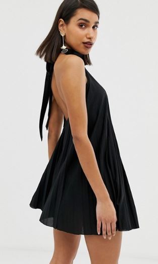 Black halter mini dress inspired by Lu Elite style