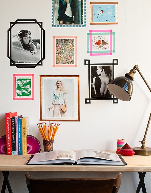 Dorm photo wall ideas - washi tape framing images