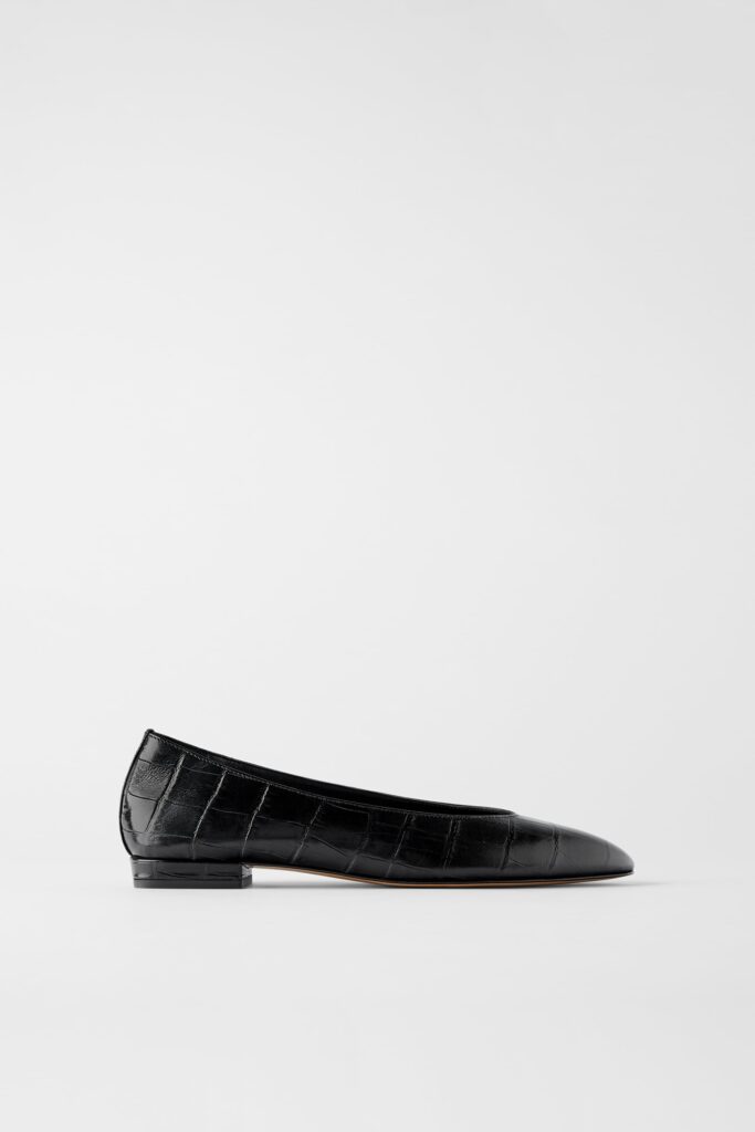 Black Croc-Embossed Ballet Flat