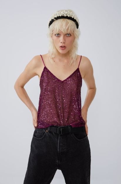 Red and pink sequin top