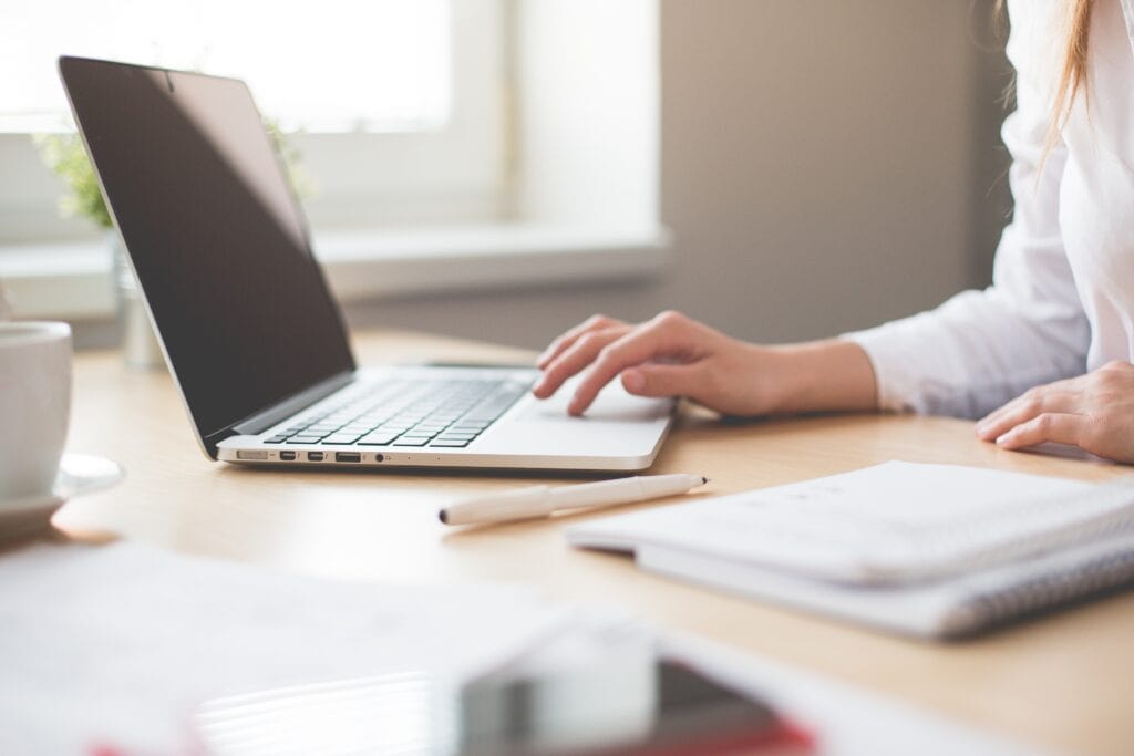 Stock photo of a woman using a computer