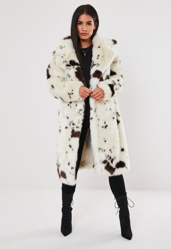 Faux fur coat from Missguided in cow print