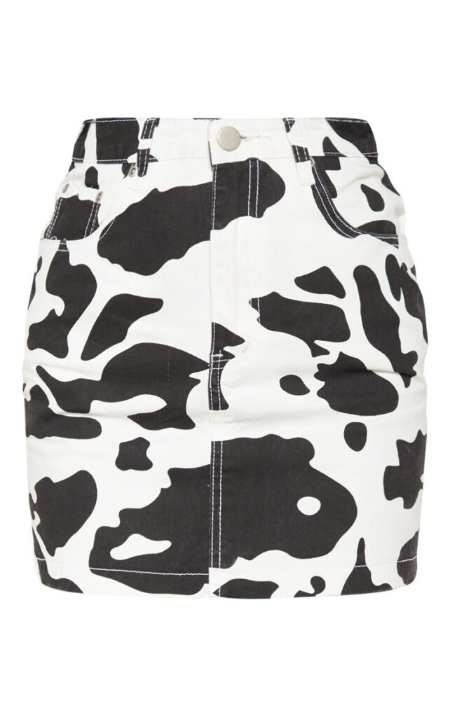 Cow print denim skirt from Pretty Little Thing