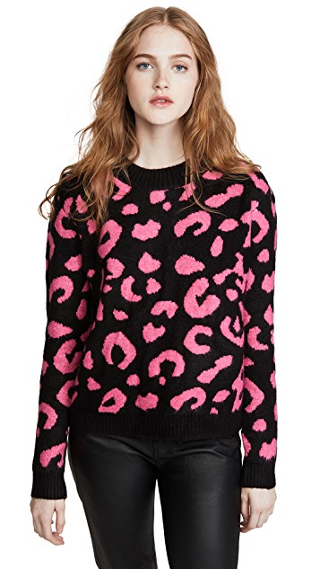 Six Fun Printed Sweaters Guaranteed to Liven Up Your Cold-Weather Wardrobe: Line & Dot Black-and-Neon-Pink Civet-Print Sweater