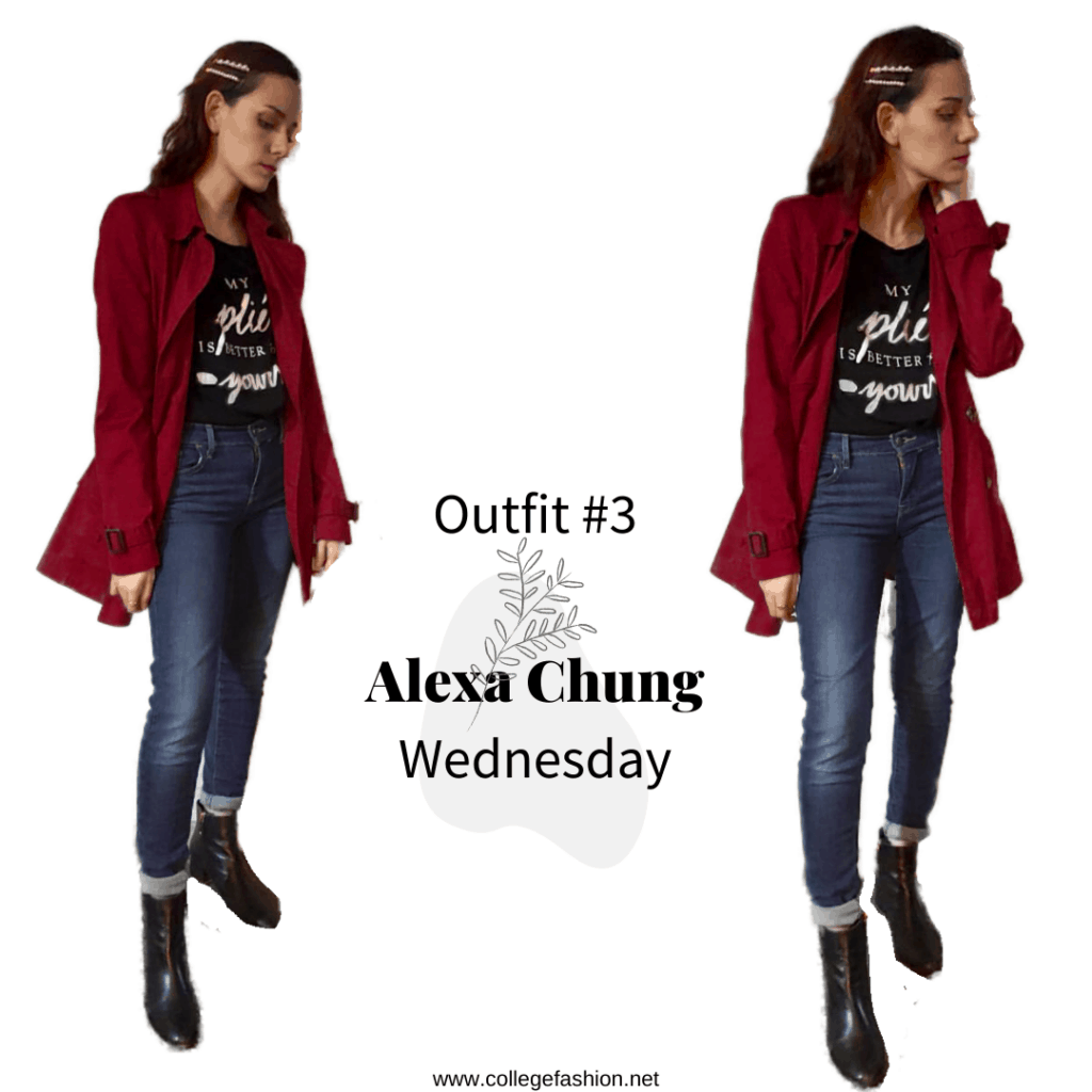 Wednesday Outfit Alexa Chung: coat, t-shirt, jeans, booties