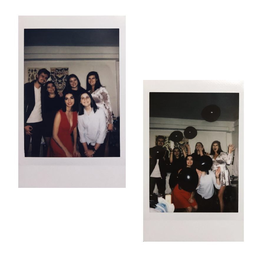 College birthday guide - Photo of Polaroid pictures of a group of friends (author pictured)