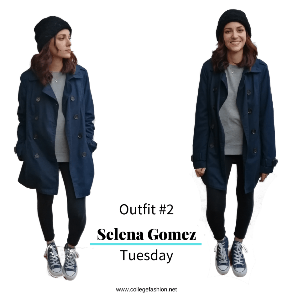 Selena Gomez Style Tuesday: sweatshirt, leggings, converse, coat and beanie