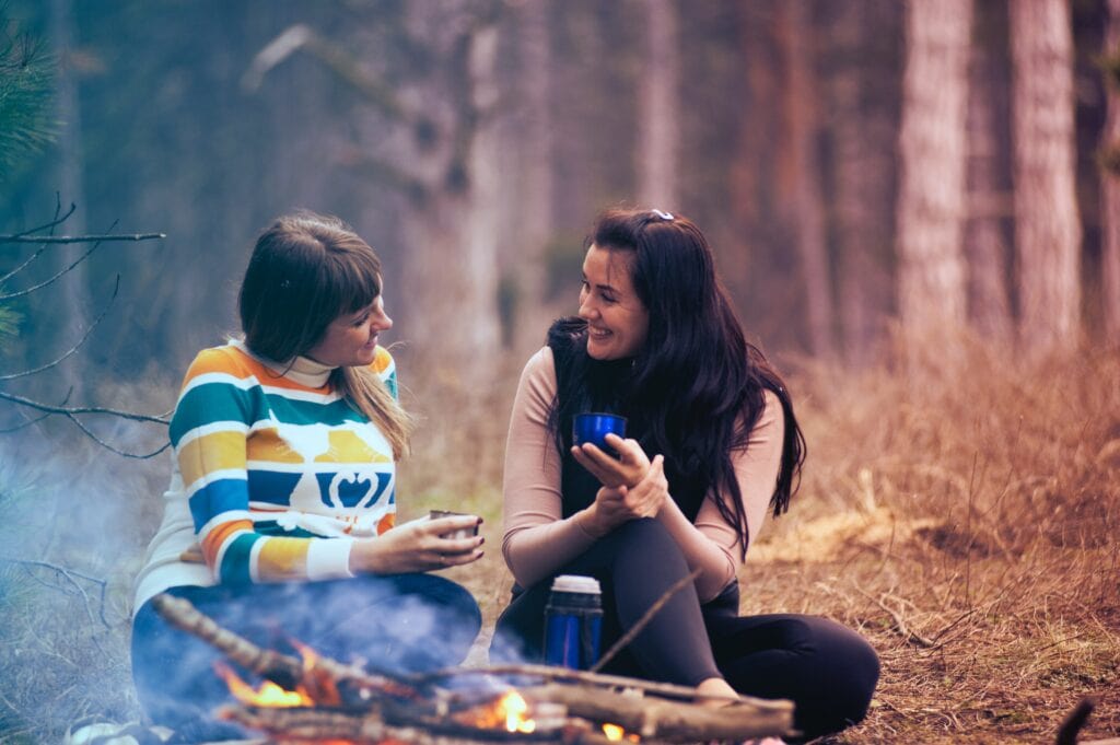 Two friends camping.