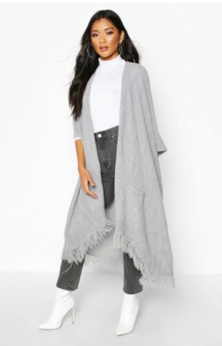 Gray cape with fringe from Boohoo