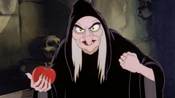 Evil queen from snow white after she transforms into a peddler