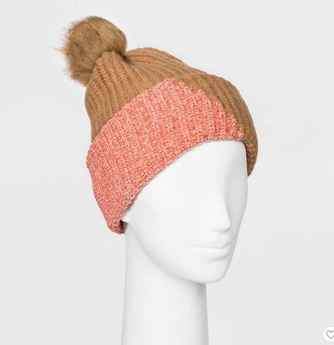 Cute gifts under 20: Pink + brown beanie.