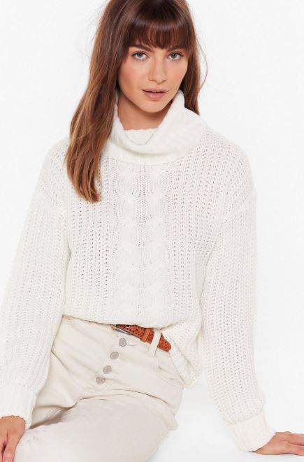 Cream chunky knit sweater with turtleneck