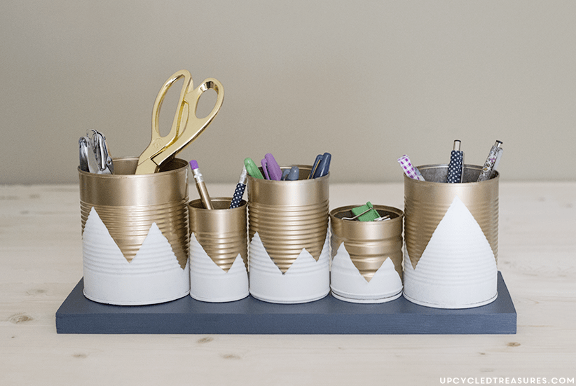 gold and white mountain desk organizer