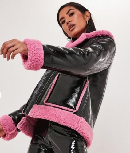 Teddy vinyl aviator jacket from Missguided