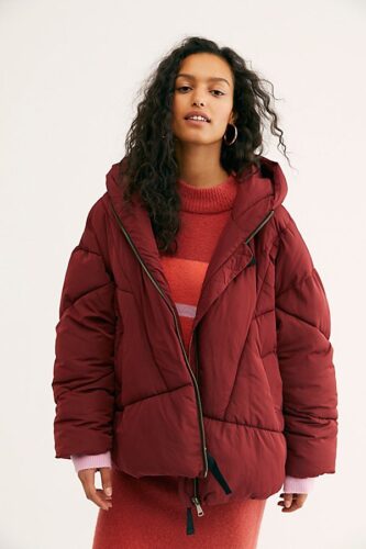 Red puffer coat from Free People