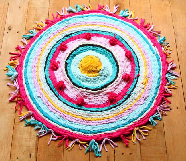 Rainbow colored DIY T-Shirt Rug