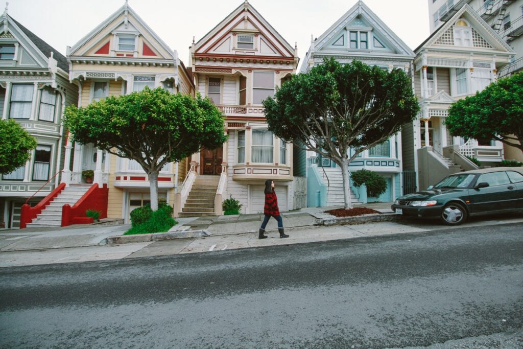 A person walking in San Fransisco.