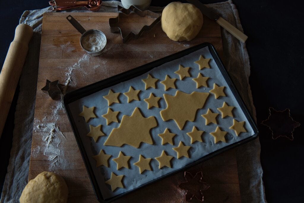 baking Christmas tree treats - winter break activities