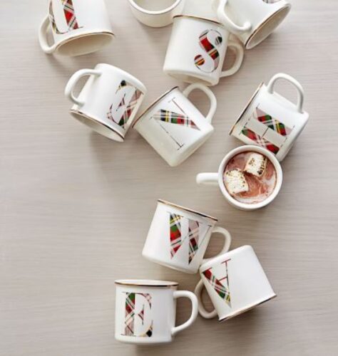 Dorm room christmas decorations - Plaid initial mugs.