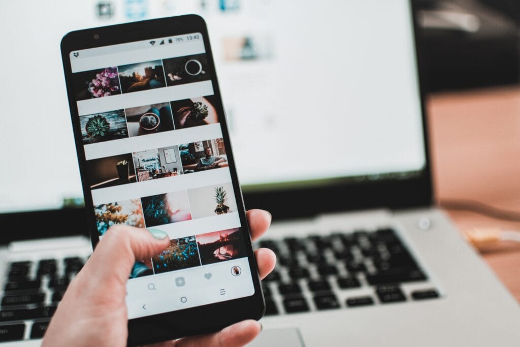 Stock photo of looking at photos on a phone