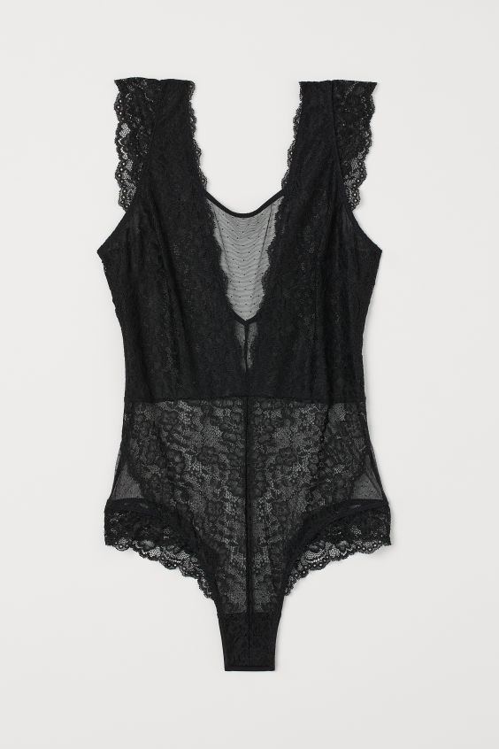 Product photo of a black bodysuit from H&M