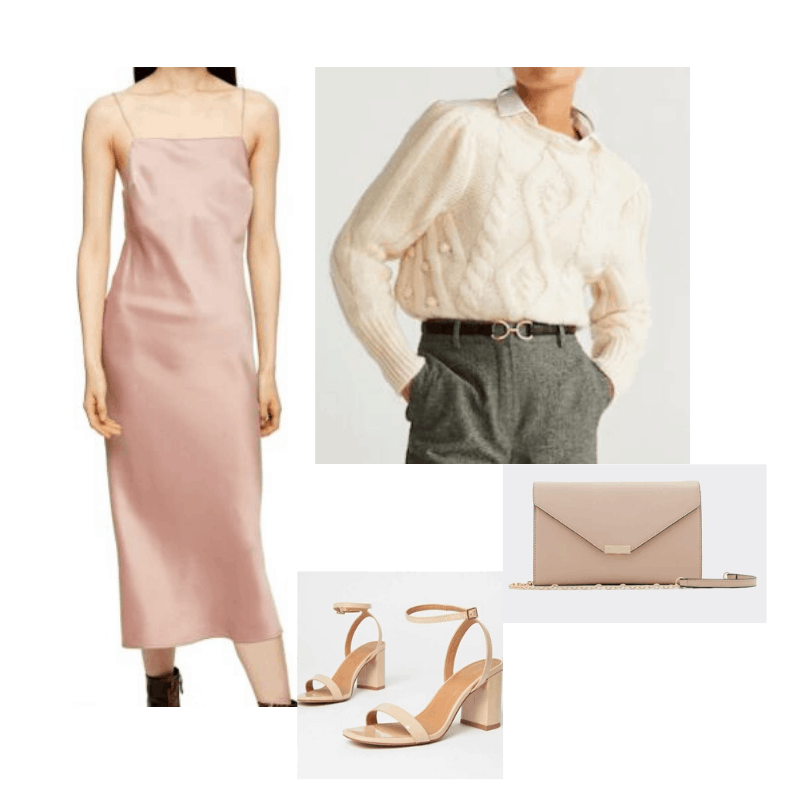 Slip dress with cable knit and simple accessories