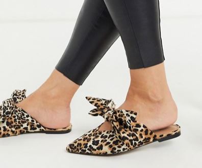 Leopard print slides.