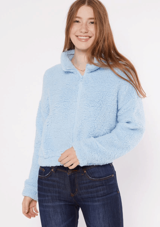 Affordable teddy coat from Rue 21 in light blue