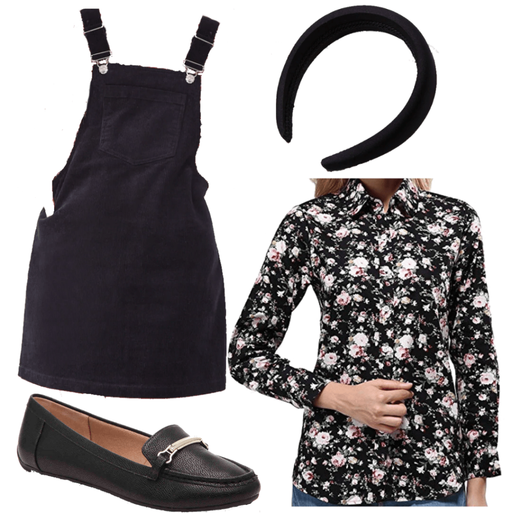 Sabrina Spellman style: Outfit inspired by Sabrina's overall dress and floral shirt from Season 3