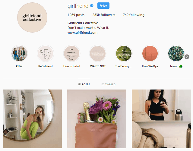 Best ethical fashion brands - Girlfriend Collective Instagram profile