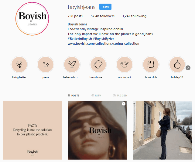 Boyish Jeans Instagram profile