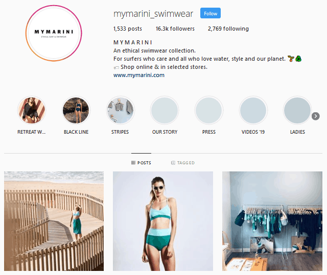 Mymarini Swimwear Instagram profile
