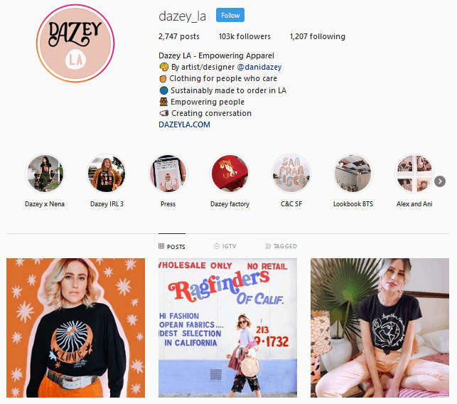 Dazey LA Instagram profile