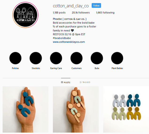 Cotton&Clay Co. Instagram profile