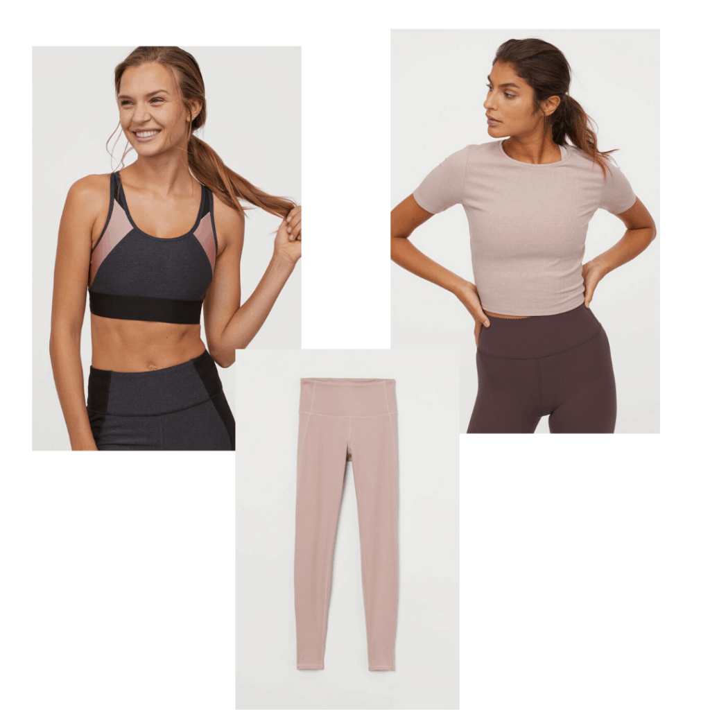 Yoga outfit with flexible bra, tights, and top 