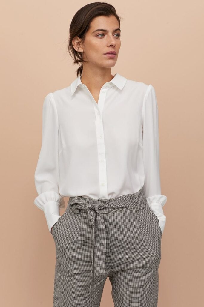 White puff-sleeved blouse