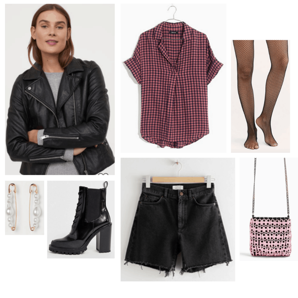Sex Education fashion - Maeve outfit with black moto jacket, black shorts, chunky moto boots