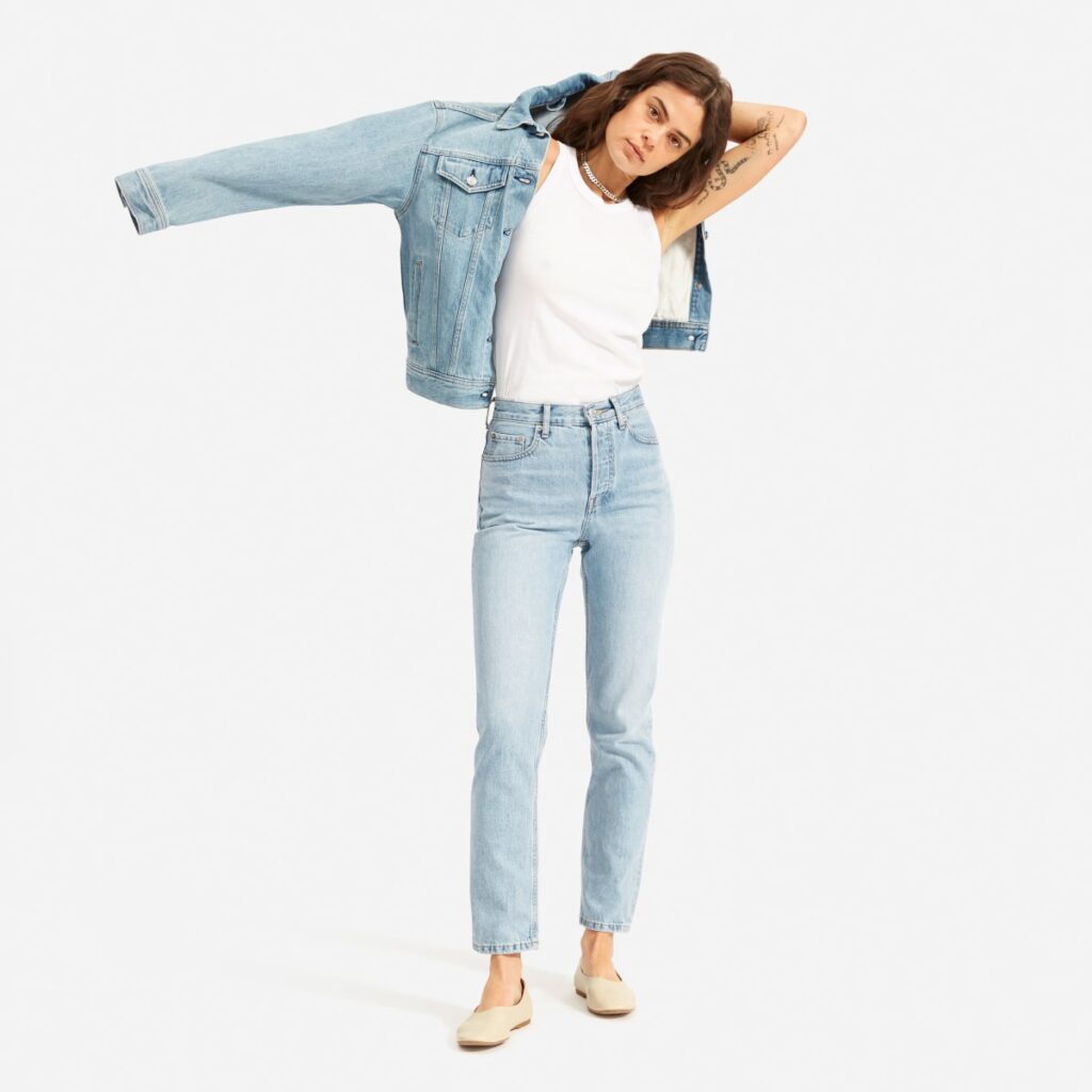 Spring pieces we love: Everlane cheeky straight leg light washed jeans