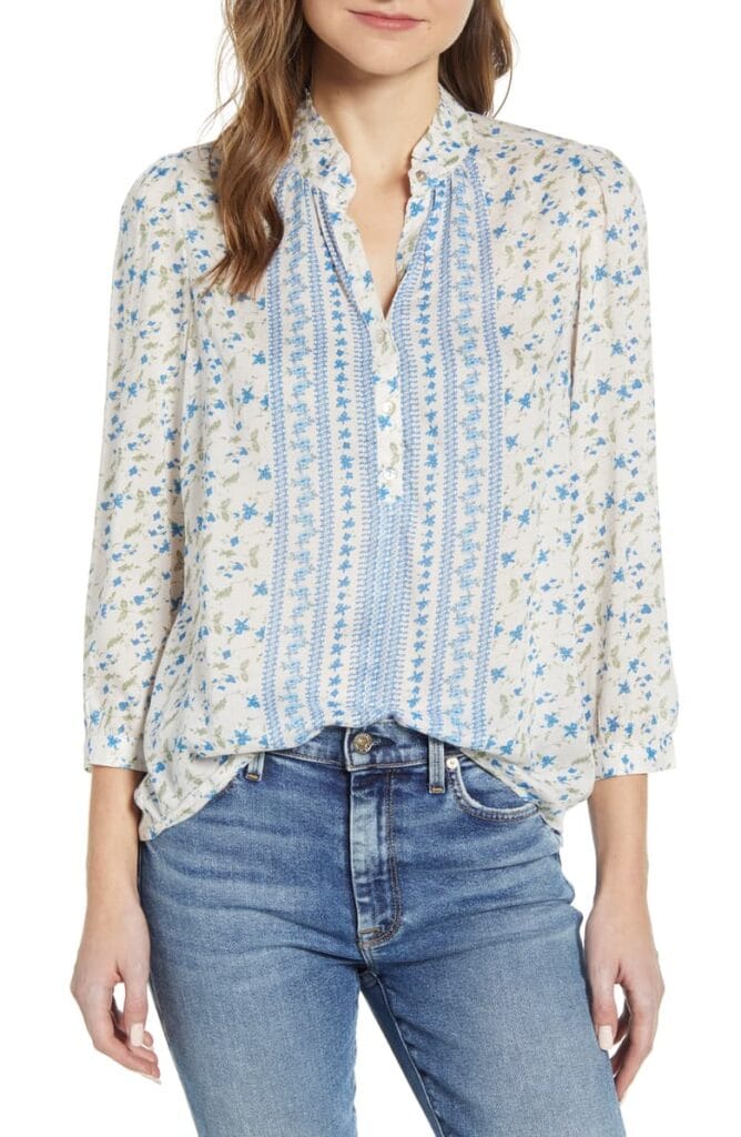 Lucky Brand floral blue and white blouse