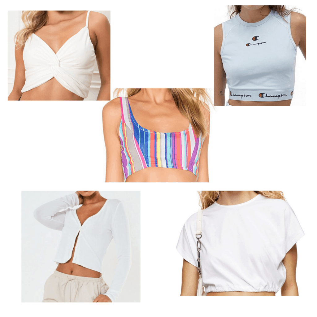 Cute crop tops for making TikToks: White, light blue, striped, and cardigans