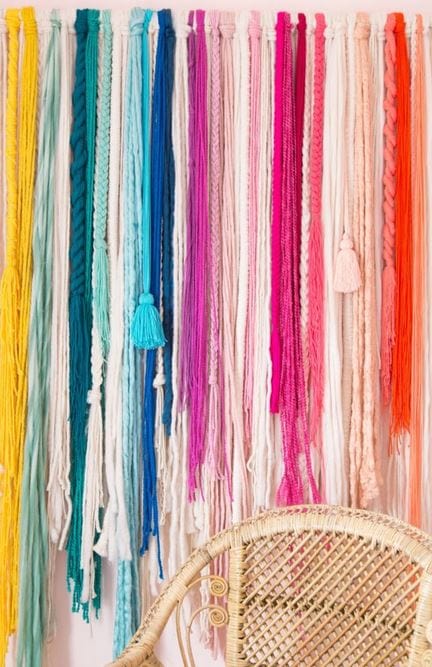 Rainbow fringe wall hanging.