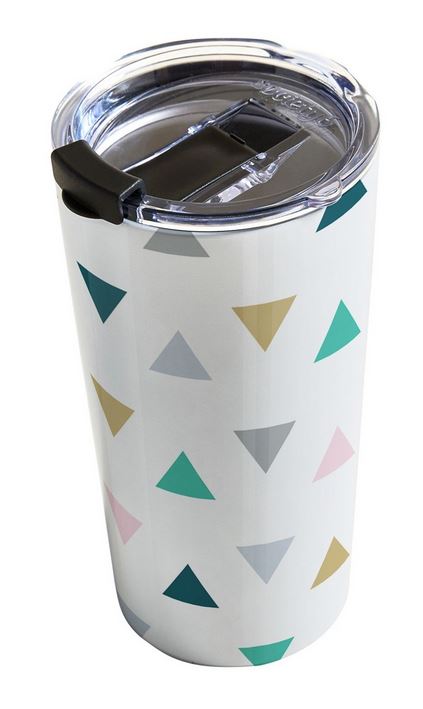 Pastel triangle pattern travel mug.