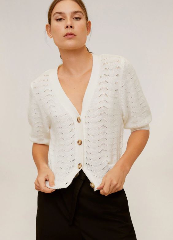 Mango openwork white cardigan 