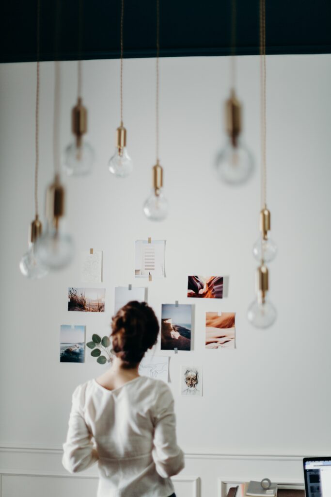 Woman looking at photos.