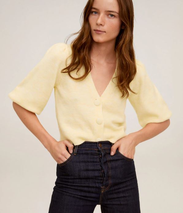 Mango yellow short sleeve cardigan 