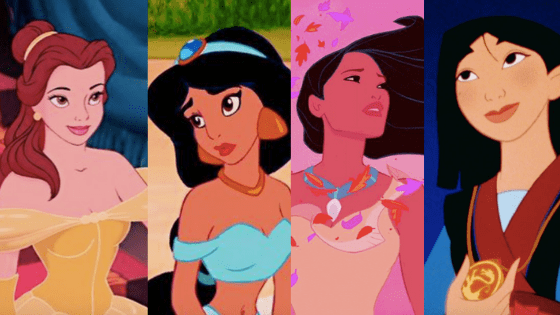 Looks inspired by Disney Princesses: Belle, Jasmine, Pochaontas, Mulan