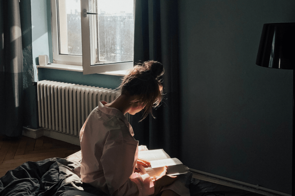 Woman reading indoors