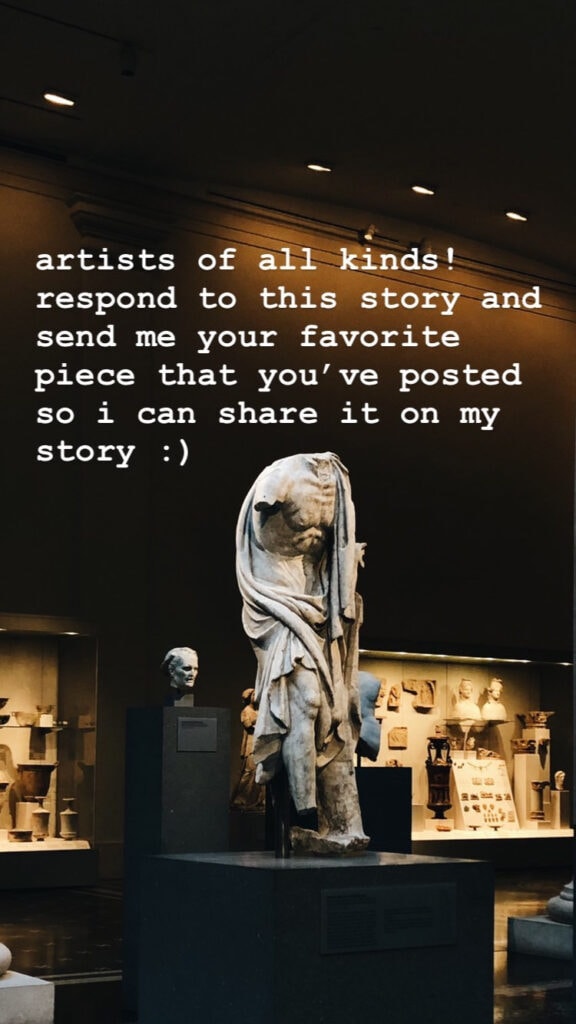 Screenshot of the author's Instagram Story shouting out artists