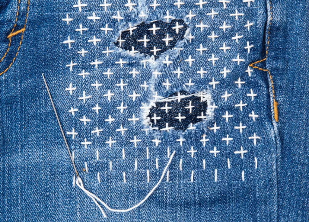 intricate stitching sashiko mending