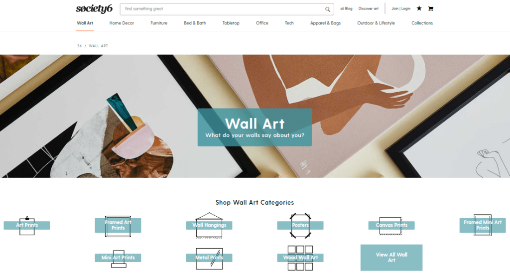 Screenshot of the Society6 website